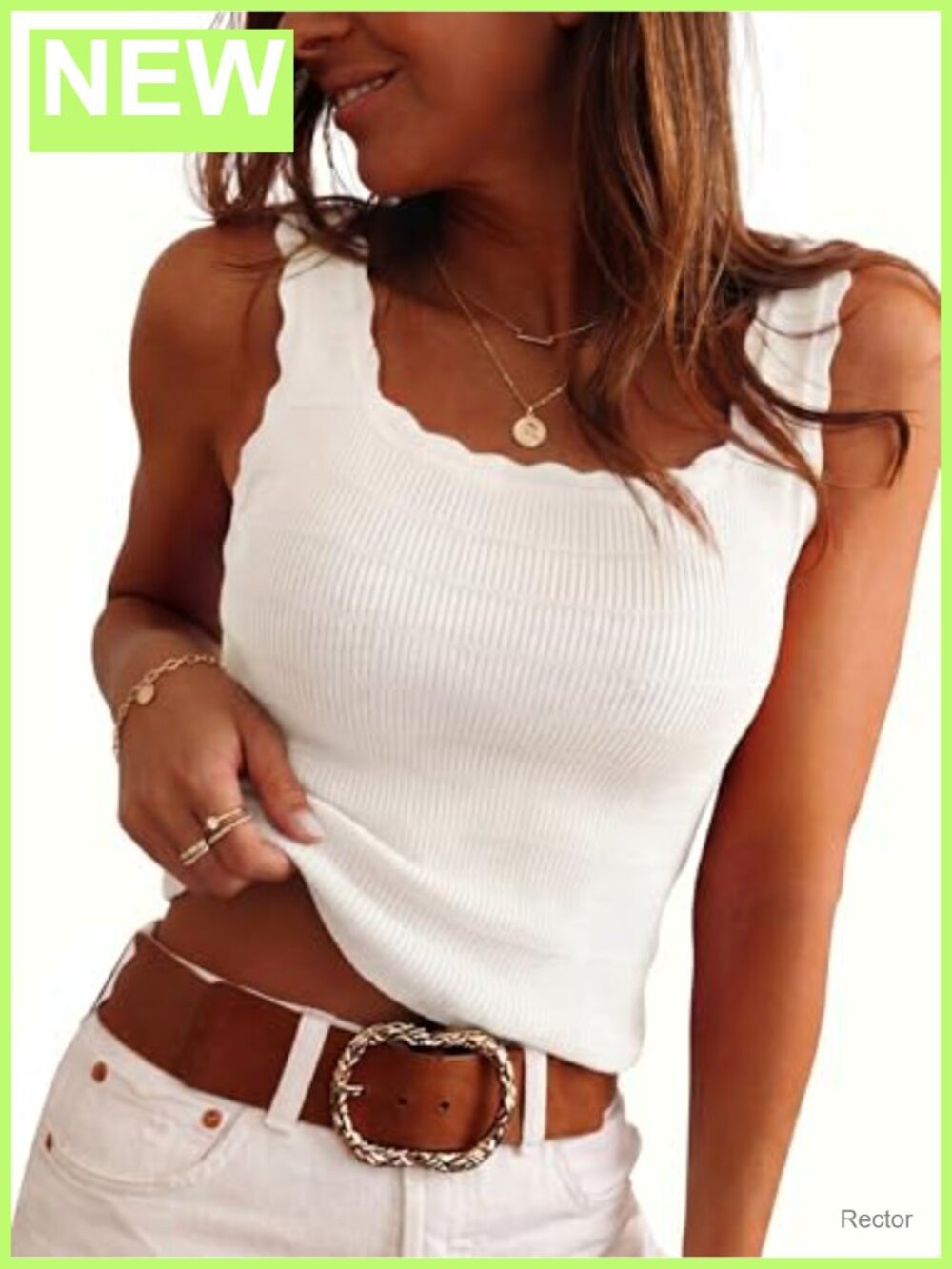 Wool Blend Slim Fit Sweater Tank Sleeveless Square Neck Ribbed Knit Top